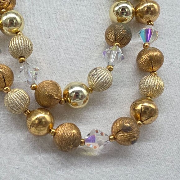 LISNER Statement Vintage Double Strand Gold Tone & Crystal Bead Necklace - Picture 2 of 8